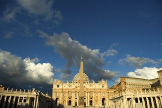 View of St. Peter's Basilica in the Vatican, given the early hours of the day