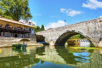 Stari Most on Crnojevicha river in Montenegro at sunny summer day