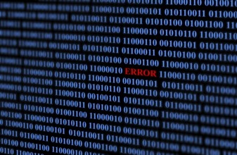 Word bug red on background Binary code blue numbers on black