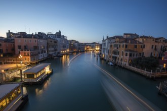 View of the Grand Canal from the Ponte dell'Academia, light trails, long exposure, blue hour,