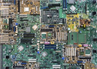 View of several computer boards lined up in a row