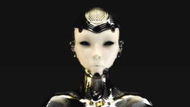 Artistic 3D illustration of a female cyborg