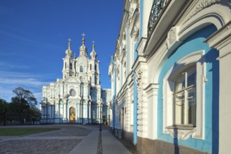 Beautiful Smolny Cathedral, a striking example of baroque architecture in St. Petersburg, Russia.