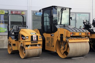 LIETO, FINLAND, MARCH 25, 2017: Cat CB22B utility compactor and CB44B Tandem Vibratory roller as