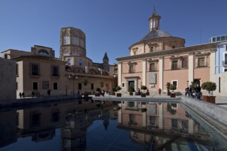 Cathedral at the back left, Basilica Virgen de los Desamparados from the east on the right, St.,