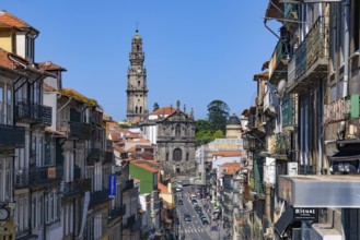 Buildings in Porto with Clérigos Church at background in Portugal