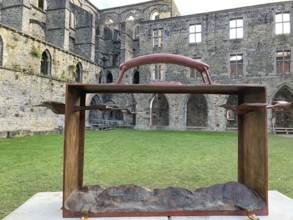 Sculpture from the artist Jean-Michel Folon in the Abbey of Villers-La-Ville, Walloon Brabant,