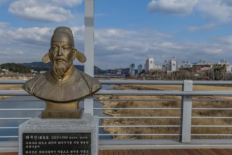Daejeon, South Korea. January 30, 2020: Bronze bust of Choe Mu-Seon (1325–1395) medieval Korean