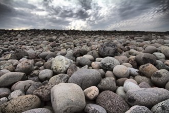 Huge boulders on beach beyond polar circle