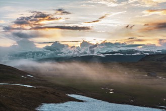 Panoramic view of Mount Sciliar from Alpe di Siusi in the Dolomites in South Tyrol, Italy