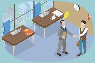 3D Isometric Flat Illustration of Job Offer, A Person Obtaining Employment