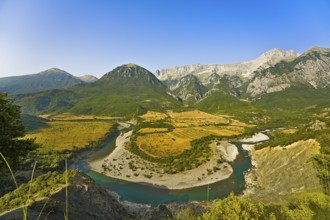 Vjosa river bend panorama at sunrise. I got up at 3 am in the morning to get there for the photo as