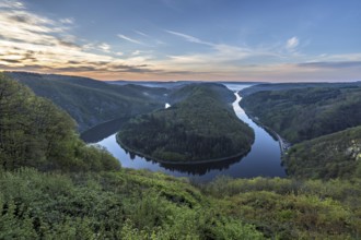Twilight over the Saarschleife in Mettlach in spring, Germany