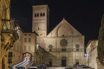 Evening. Assisi Cathedral dedicated to San Rufino is a major church in Assisi, Italy, that has been