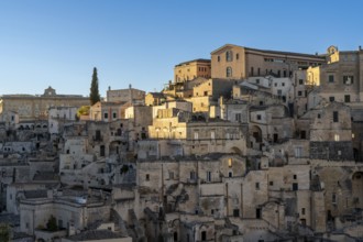 Matera, Italy, 26 November, 2023: view of the old city center of Matera with the stone houses in
