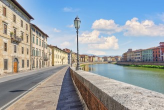 Embankment on a riverbank of Arno in Pisa, Italy