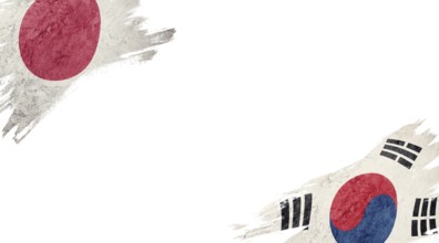 Flags of Japan and South Korea on White Background