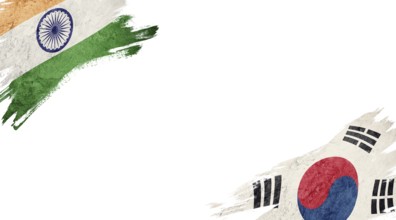Flags of India and South Korea on White Background