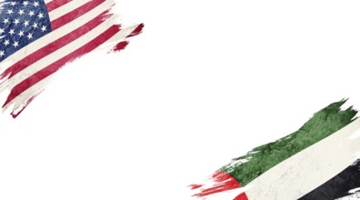 Flags of USA and UAE on white background