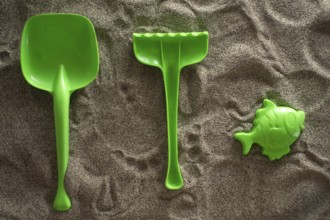 Small and colorful beach toys for children in the summer season