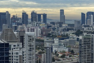 Skyscrapers, View from Novena over Downtown to Marina Bay, early morning, Singapore, Singapore
