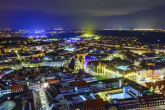 A panoramic view of Leipzig at night from the city skyscraper at Augustusplatz