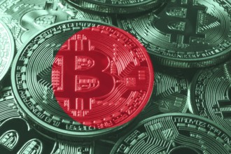 Bangladesh bitcoin flag, national flag cryptocurrency concept black background