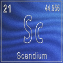 Scandium chemical element, Sign with atomic number and atomic weight, Periodic Table Element