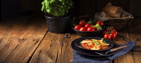 Rustic Delicious Pasta - Ravioli in tomato sauce with basil