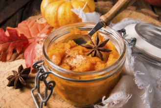 Ein köstlicher herbstlicher cremiger hokkaido kürbis pure