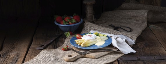Boiled asparagus with egg and potatoes