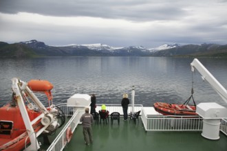 Ferry boat connecting Kiboghamn with Jektvik in Northern Norway at the arctic circle