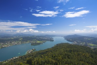 View from observation tower Pyramidenkogel To Lake Woerth, Carinthia, Austria