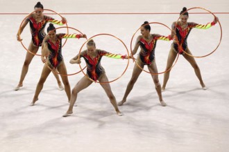 Sofia, Bulgaria - 16 September, 2022: Members of team Australia in action with 5 hoops during the
