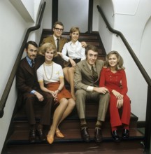 1960s parents. Three couples are sitting together in a stairway. Sweden november 13 1969. ref