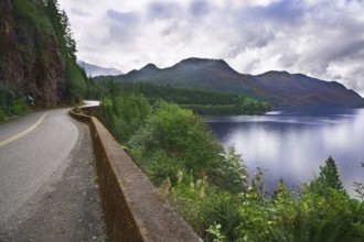 Highway on coast of a gulf on island Vancouver