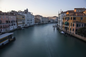 Evening light, view of the Grand Canal from the Ponte dell' Accademia, long exposure, Venice, Italy
