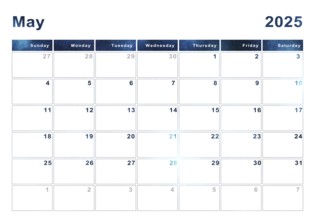 May 2025 calendar, week start Sunday, modern design