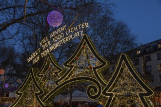 Christmas market Kiez Advent, market of 1000 lights on Münsterplatz, Düsseldorf, North
