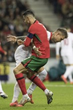 Football match, captain Cristiano RONALDO CR7 Portugal right, looking from the side in a duel with