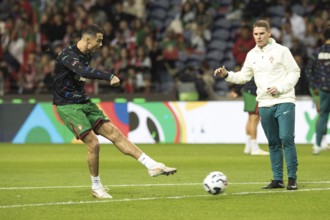 Football match, Cristiano RONALDO CR7 Portugal warming up in front of the match with left foot shot
