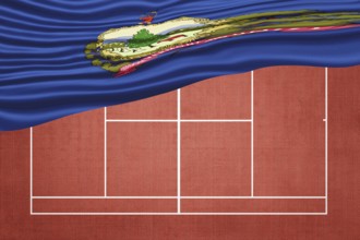 Vermont Flag on Clay Tennis Court, Sports Symbol
