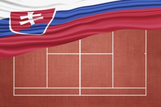 Slovakia Flag on Clay Tennis Court, Sports Symbol