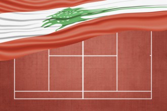 Lebanon Flag on Clay Tennis Court, Sports Symbol