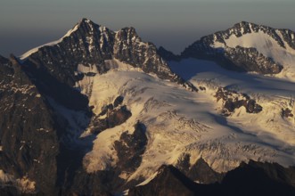 Mönchshut mountain panorama with a view of the melting glaciers and permafrost due to global