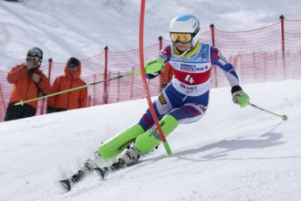 MOROZNAYA MOUNT, KAMCHATKA PENINSULA, RUSSIA, MAR 29, 2019: Mount skier Fedorova Ksenia Moscow