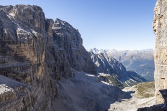 Panoramic view of famous Dolomites mountain peaks, Brenta. Trentino, Italy
