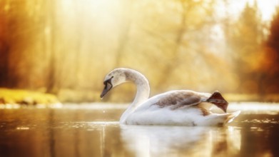 Young swan photographed against the light