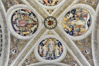 Vatican Museums, Vatican City, Vatican, Rome, Lazio, Italy, Detailed ceiling fresco with angels and