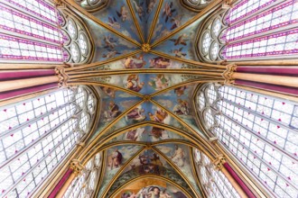 CHAALIS, FRANCE, JULY 24, 2016 : stained glass and frescoes by Primatice, Chaalis chapel, july 24,